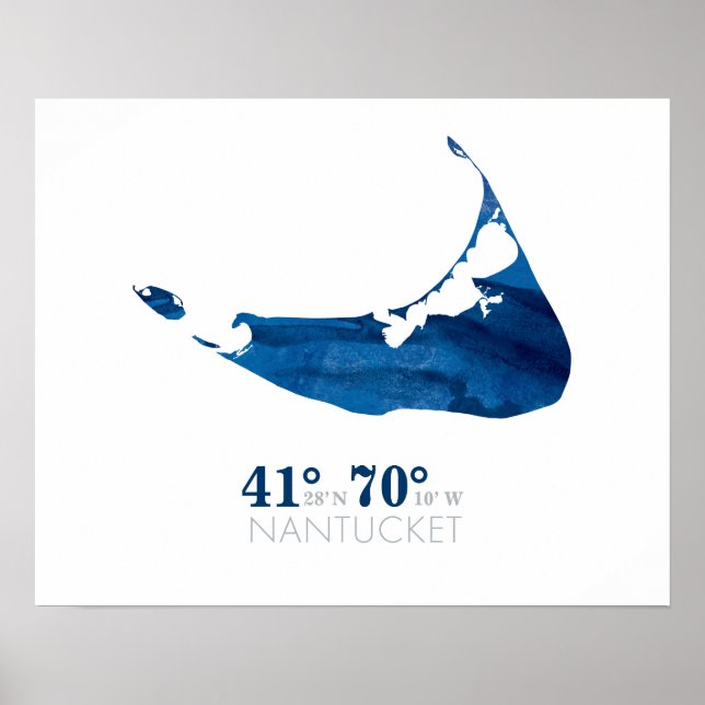 Blaue Aquarellkarte mit Koordinaten Poster (Vorne)