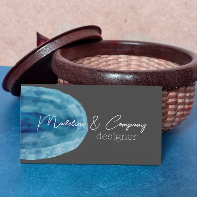 Blaue Aquarellkunst auf grau-minimalistisch-modern Visitenkarte (Von Creator hochgeladen)