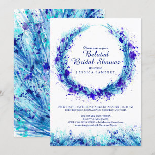 Blaue Aquarellkunst platsches verspätetes Brautpar Einladung