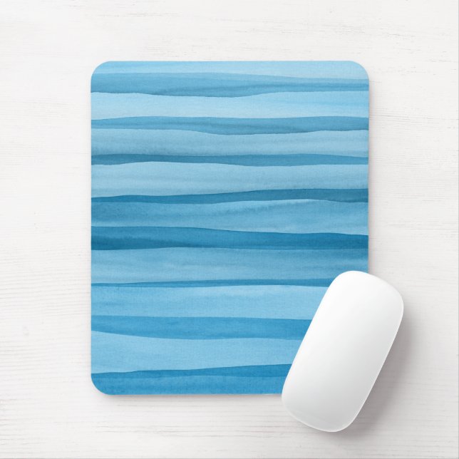 Blaue Aquarelllinien Abstraktes Muster Mousepad (Mit Mouse)