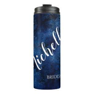 Blaue Aquarellmaid mit Namen Thermosbecher