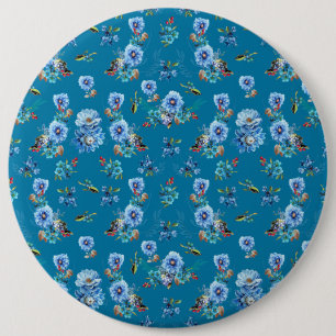 Blaue Aquarellmais-Blume mit Muster Button