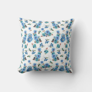 Blaue Aquarellmais-Blume mit Muster Kissen
