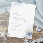 Blaue Aquarellmauer & Muscheln Hochzeit am Strand Einladung<br><div class="desc">Elegant unter dem Meeresthema Hochzeit lädt dustig blaue Aquarellkoralle,  Seesterne & Muscheln,  stilvolle Drehbücher und schicke Schriftart-Details,  modern und romantisch,  ideal für seebezogene Sommerhochzeiten,  tropische Hochzeit in Urlaubsort im Winter,  Hochzeiten mit Meeresmotiven an der Küste. Sehen Sie sich alle passenden Stücke in der Sammlung an.</div>