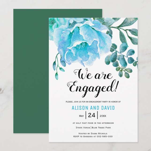 Blaue Aquarellmühle Einladung (Vorne/Hinten)