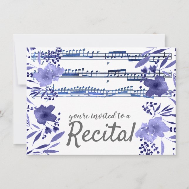 Blaue Aquarellmusik Blume Einladung (Vorderseite)