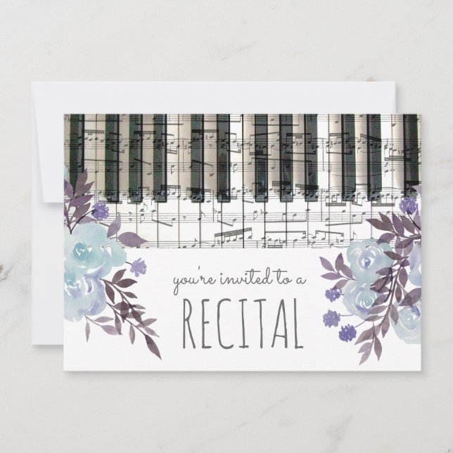 Blaue Aquarellmusik Blume Einladung (Vorderseite)