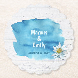 Blaue Aquarellpflanze auf weißem Holz Untersetzer