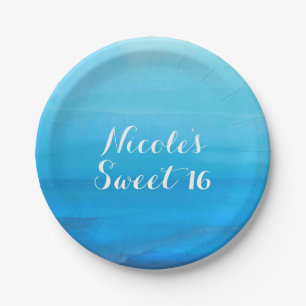 Blaue Aquarellstrand Tropische Hochzeit Ozean Meer Pappteller