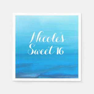 Blaue Aquarellstrand Tropische Hochzeit Ozean Serviette