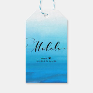 Blaue Aquarellstrand Tropisches Chic MAHALO ALOHA Geschenkanhänger