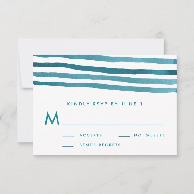 Blaue Aquarellstreifen für die Hochzeit der RSVP-K RSVP Karte (Vorderseite)