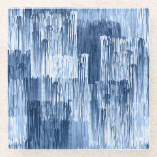 Blaue Aquarellstreifen: Geometrisches Muster Glasuntersetzer