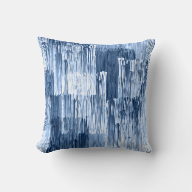 Blaue Aquarellstreifen: Geometrisches Muster Kissen (Vorderseite)