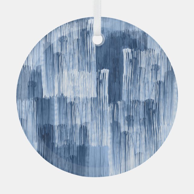 Blaue Aquarellstreifen: Geometrisches Muster Ornament Aus Glas (Vorderseite)