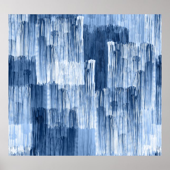 Blaue Aquarellstreifen: Geometrisches Muster Poster (Vorne)