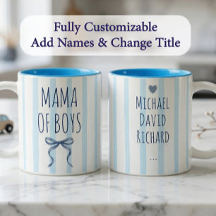 Blaue Aquarellstreifen Mama von Jungen und Kindern Zweifarbige Tasse