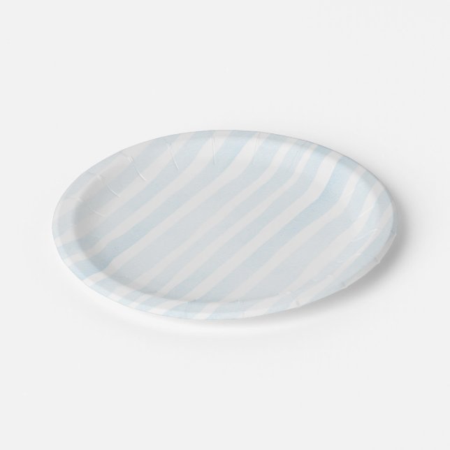 Blaue Aquarellstreifen Pappteller (Schrägansicht)