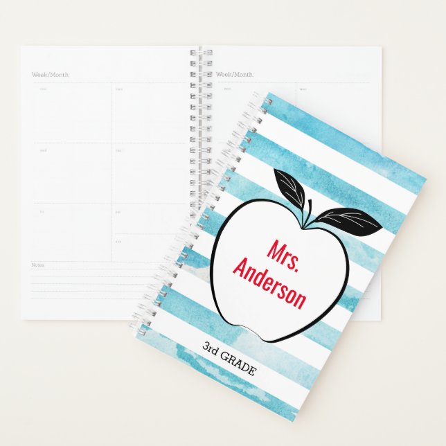 Blaue Aquarellstreifen und Apple für Lehrer Planer (Anzeige)