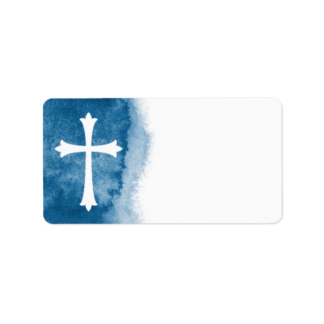 Blaue Aquarelltaufe, Kommunion oder Bestätigung Adressaufkleber (Vorne)