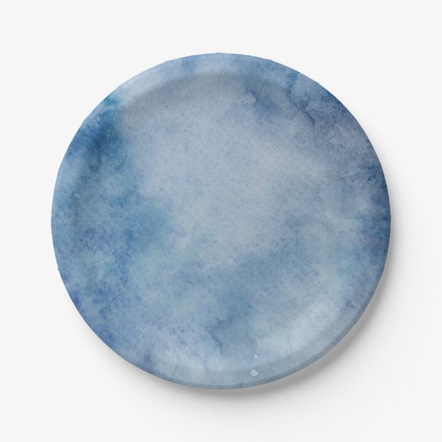 Blaue Aquarelltextur Pappteller (Vorderseite)