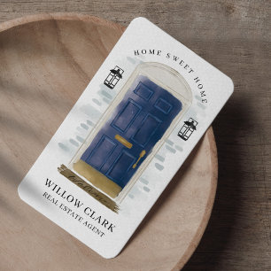 Blaue Aquarelltür Echtes Anwesen Agent Visitenkarte