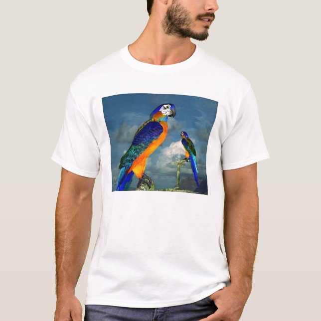 BLAUE ARA IM BLAUEN HAUT Tropische Vögel T-Shirt (Vorderseite)
