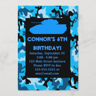 Blaue Armee-Tarnungs-Geburtstags-Party Einladungen
