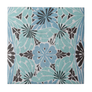 blaue Art Nouveau-Blumenmuster Fliese