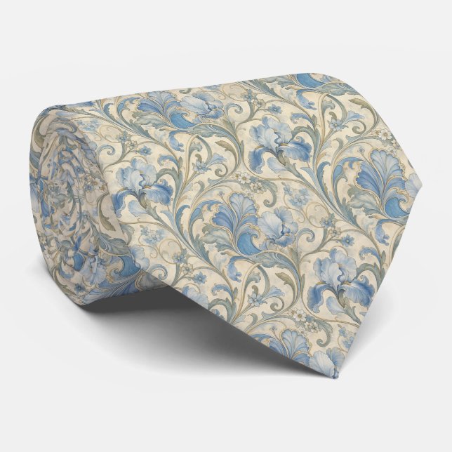 Blaue Art Nouveau Krawatte (Gerollt)