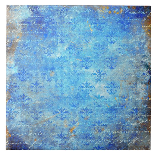 Blaue ästhetische Vintage Braune Kante Fliese (Vorderseite)