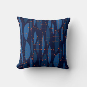 Blaue atomare nahtlose Muster im Mid-Century-Stil Kissen