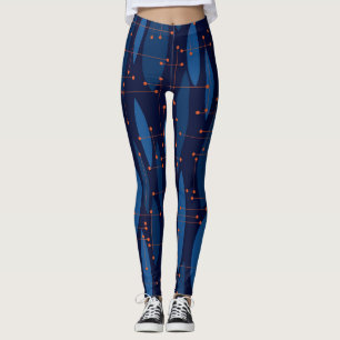 Blaue atomare nahtlose Muster im Mid-Century-Stil Leggings