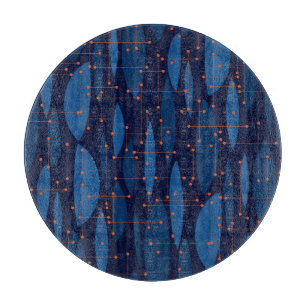 Blaue atomare nahtlose Muster im Mid-Century-Stil Schneidebrett