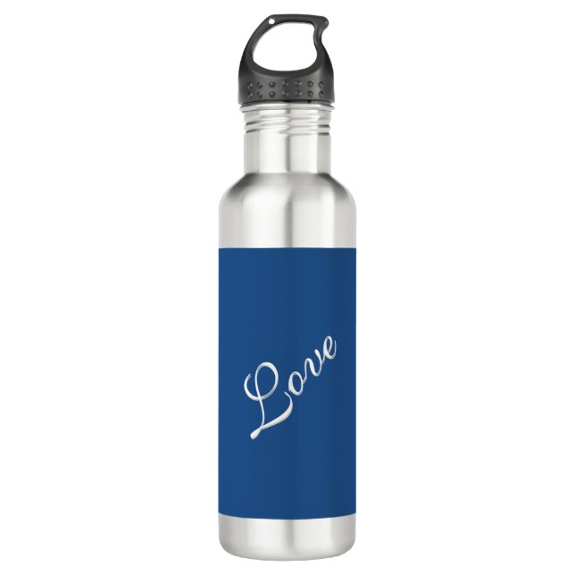 Blaue attraktive kalligraphische Liebe Hochzeit Edelstahlflasche (Vorderseite)