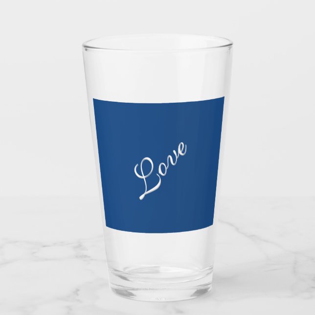 Blaue attraktive kalligraphische Liebe Hochzeit Glas (Vorderseite)