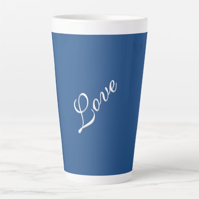 Blaue attraktive kalligraphische Liebe Hochzeit Milchtasse (Vorderseite)