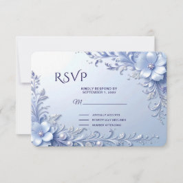 Blaue aufwendige Blumen mit Perlen RSVP Karte