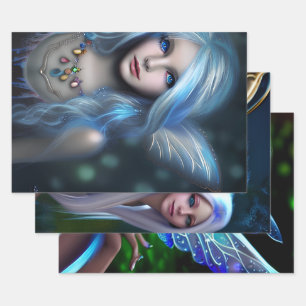 Blaue Augen Feen   Märchenhaft Mystisch Ätherisch Geschenkpapier Set