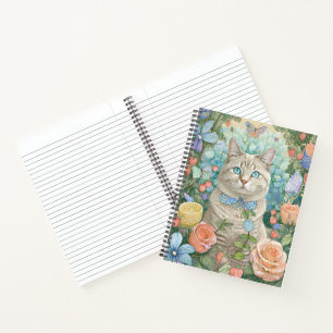 Blaue Augen Katze mit Blumen Notizbuch