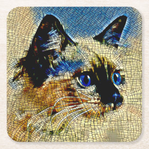 Blaue Augen Siamesische Katze Mosaikfliesen Rechteckiger Pappuntersetzer