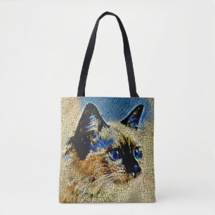 Blaue Augen Siamesische Katze Mosaikfliesen Tasche