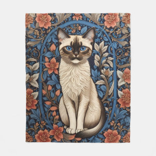 Blaue Augen Siamesische Katze William Morris Inspi Fleecedecke