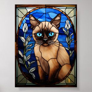 Blaue Augen Siamkatze Buntglasporträt Poster