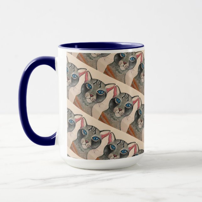 Blaue Augen Silber Katzen Tasse (Links)