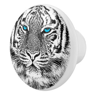 Blaue Augen-Tiger-Schwarzweiss-Grafik Keramikknauf