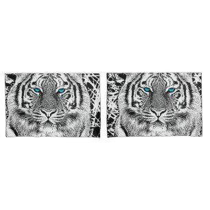 Blaue Augen-Tiger-Schwarzweiss-Grafik Kissenbezug