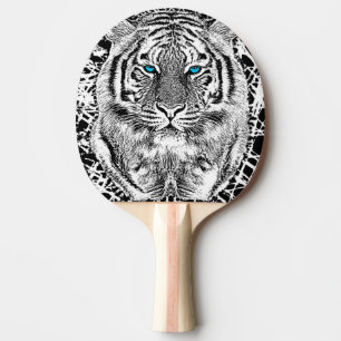 Blaue Augen-Tiger-Schwarzweiss-Grafik Tischtennis Schläger