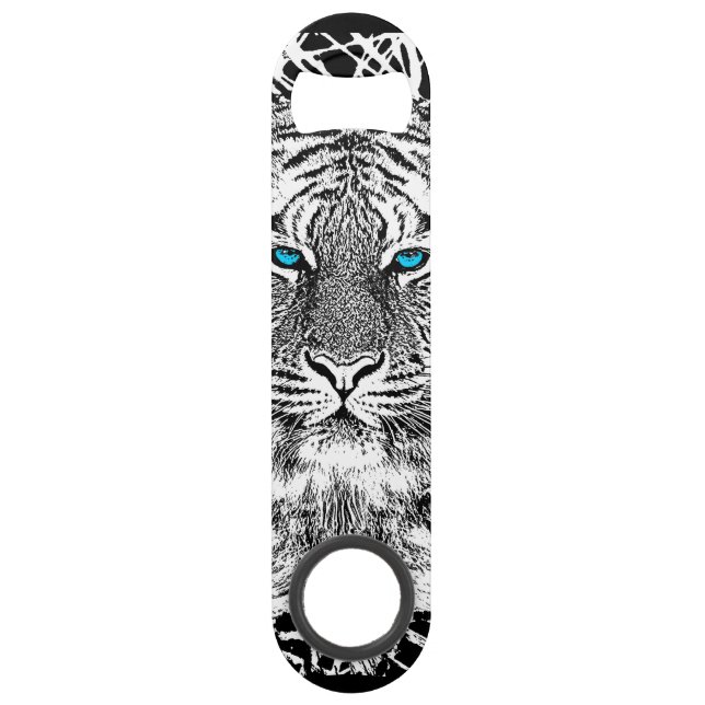 Blaue Augen-Tigerschwarzweiss-streifen Speedflaschenöffner (Rückseite)