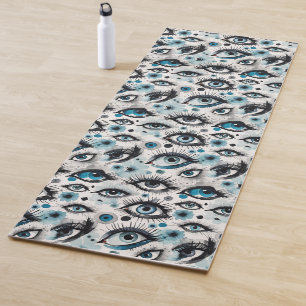 Blaue Augen und Wimpern im Aquarellstil Yogamatte